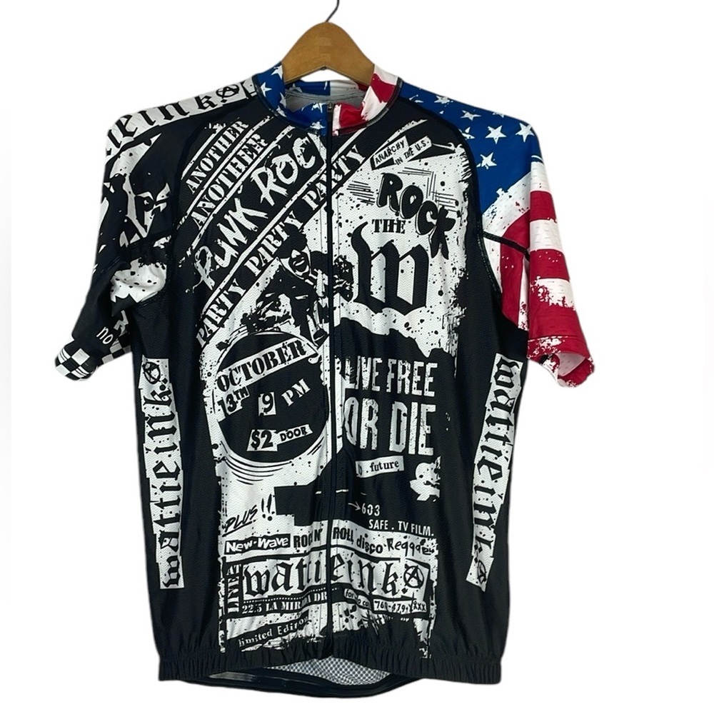 WATTIE INK Men’s Cycling Shirt Jersey SZ Large Made in USA American Flag